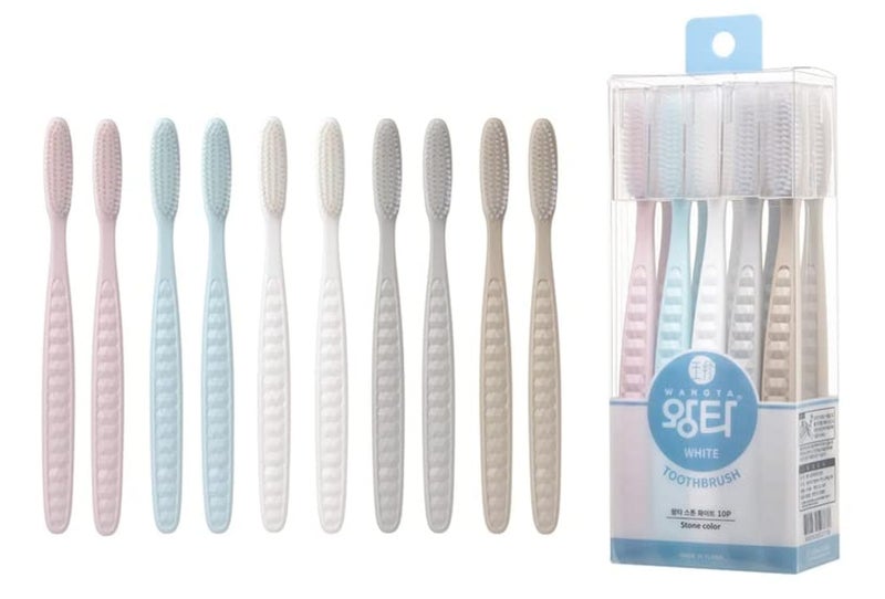 Samjung Wangta Soft Toothbrush 10 Pack Stone White Best Manual Toothbrush for Maximum Efficient Cleaning and Sensitive Gums and Teeth